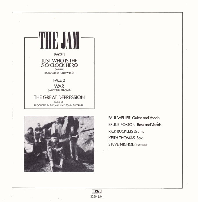 The Jam single Just Who Is The 5 O'Clock Hero, back cover