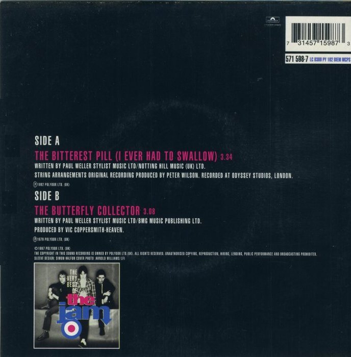 The Jam single The Bitterest Pill reissue, back cover
